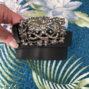 Liz Claiborne Leather Belt with Rhinestone Buckle